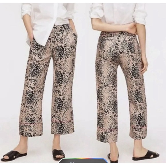 J.CREW Denim - J. Crew High Rise Women's Linen Peyton Pants Leopard Sz 6 Preppy Party Resort